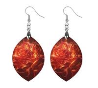 Burning Red Rose Novelty Women's Dangle Earrings Fashion Printed Wood Earring Drop Pendants Jewelry