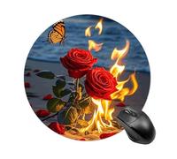 Burning Roses Round Mouse Pad, Cute Non-Slip Rubber Base Desk Mat, Funny Small Mousepad for Office & Gaming, Decorative Computer Accessories for Home Office Desk 7.8 Inch
