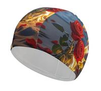 Burning Roses Swim Cap High Elasticity Anti Slip Waterproof Comfortable Swim Hat Bathing Cap for Men Women