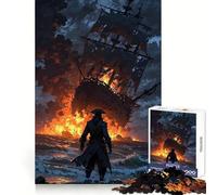 Burning Ship And Pirate on Shore for Adults 1000 Piece Puzzle Brain Wellness Pleasant Leisure Neat Cut Meaningful Gift (50x75cm)