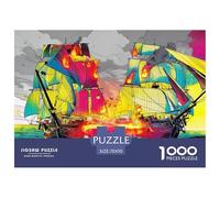Burning Ships Jigsaw Puzzles Puzzles for Adults Kids. 1000 Piece Sea Battle Clash Impossible Challenge Toy Educational Games Home Decoration for Educational Games Gifts 70x50cm/1000pcs