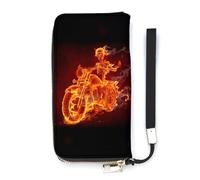 Burning Skeleton Riding A Motorcycle Slim Wallet for Women Long Purse Cute Clutch Wristlet Handbag Card Holders