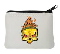 Burning Skull Crown of Thorns Neoprene Coin Purse Pouch 10x11cm White