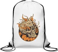 Burning Skull From Hell Graphic Gym Sack Casual Drawstring Bag White