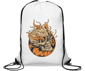 Burning Skull From Hell Graphic Gym Sack Casual Drawstring Bag White