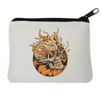 Burning Skull from Hell Graphic Neoprene Coin Purse Pouch 10x11cm White