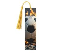 Burning Soccer Ball Wooden Bookmarks 5pcs with Gold Tassels Handmade Double-Sided Printed Book Marks Page Markers Book Accessories Gift for Book Lovers Women Men