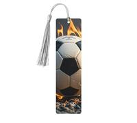 Burning Soccer Ball Wooden Bookmarks 5pcs with Gray Tassels Handmade Double-Sided Printed Book Marks Page Markers Book Accessories Gift for Book Lovers Women Men