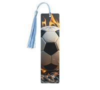 Burning Soccer Ball Wooden Bookmarks 5pcs with Sky Blue Tassels Handmade Double-Sided Printed Book Marks Page Markers Book Accessories Gift for Book Lovers Women Men