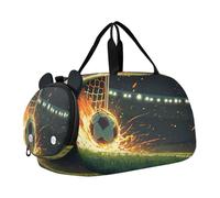 Burning Soccer Goal Black Kids Travel Duffel Bag for Boys Girls Overnight Weekend Tote Bag with Shoes Compartment for Trip Beach Swim