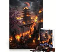 Burning Temple with Samurai Teenagers 1000 Pieces Puzzle Brain Exercise Happy Idle Time Precision Cut Fine Xmas Gift (38x26cm)