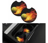 Burning Tennis Pictures 2 Pcs Car Cup Holder Coasters, 2.7 Inch Anti-Slip Auto Insert Cup Coaster Universal Neoprene Car Drink Cup Mat Car Interior Accessories for Women Men