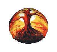 Burning Tree of Life Shower Cap for Women Reusable Waterproof Shower Bonnet Washable Elastic Band Bath Hair Hat Double Layered Bath Cap Extra Large for Long Hair