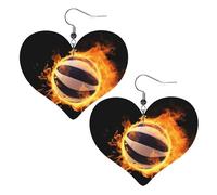 Burning volleyball pictures Leather Earrings for Women Heart Earring Lightweight Dangle Earrings Jewelry Gifts