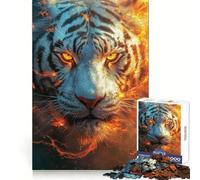 Burning White Tiger 1000 Piece Jigsaw Puzzle for Adults Brain Stimulation Peaceful Hobby Premium Cut Birthday Present (38x26cm)