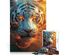 Burning White Tiger 1000 Piece Teenager Puzzles Clear Thinking Gentle Pastime Precise Edges Ideal Xmas Gift (38x52cm)
