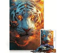 Burning White Tiger Jigsaw Puzzles 1000 Pieces for Teenagers Thinking Skill Light Enjoyment Neat Edges (50x75cm)