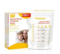 BURNNOVE Breast Milk Storage Bags 130 Pack 250ml BPAFree Leakproof Double Zipper UltraDurable with EasyPour Spout WriteOn Labels for Busy Mums Pumping Freezing