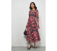 Burnout Floral Chiffon Slash Neck Bias Midi Dress Warehouse Black 10