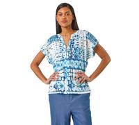Burnout Print Lace Shoulder Top Roman Blue 12