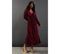 Burnout Velvet Batwing Midi Dress Warehouse Burgundy 10