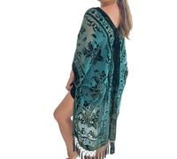 Burnout velvet floral pattern kimono, cover up, dressing gown with fringe detail