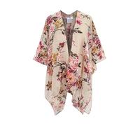 Burnout Velvet Kimono for Women Long Cardigan Cover Up Open Front Blazer, Khaki Floral, One size