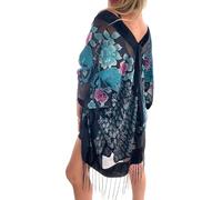 Burnout velvet peacock design kimono, duster, dressing gown, beach cover up