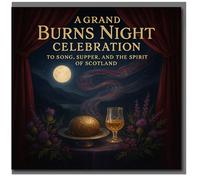 Burns Night Card - A Grand Burns Night Celebration - Haggis and Whisky, Moonlit Highlands and Thistles - Scottish Supper and Song Greeting Card