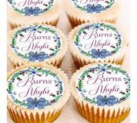 Burns Night Cupcake Toppers - Edible Wafer 4cm x 24 - Thistle Bow Border Robbie Burns Cake Decorations