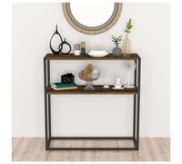 Urbn-Living Urbnliving 90Cm Height Burnt Oak Console Table Slim Modern 2 Shelf Wooden Free Standing With Metal Frame