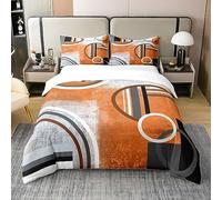 Burnt Orange 100% Cotton Duvet Cover Single, Geometric Black Gray Bedding Set, Watercolor Ombre Oil Painting Comforter, Contemporary Minimalist Artwork Quilt, Soft Breathable Bedspread