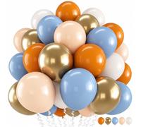 Burnt Orange and Blue Balloons Autumn Thanksgiving Birthday Decorations | 35Pcs 12 Inch Terracotta Gold Balloons Boho Harvest Halloween A Little Pumpkin is On The Way Baby Bridal Shower Party Decor