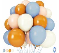 Burnt Orange and Blue Fall Balloons, 12 Inch 35PCS Dusty Blue Orange Taupe Peach Balloon, Fall Balloons for Birthday Baby Shower First Fall Thanksgiving Autumn Harvest Market Themed Party Decorations