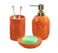 Orange Gold Bathroom Accessory Set 3pcs, Toothbrush Holder Lotion Dispenser Soap Dish, Beautiful Bath Restroom Set Vanity Organizer, Also for Decor and Gift