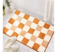 Burnt Orange Bathroom Rugs Checkered Bath Mats for Bathroom Floor Non Slip Plush Fluffy Bathmat Extra Soft Absorbent Microfiber Bath Rug Quick Dry Washable Bath Mat for Shower Tub Home Decor 20”x32”
