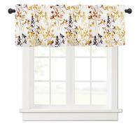 Burnt Orange Black Floral Kitchen Curtains Valances for Windows Fall Autumn Harvest Leaf Flowers Rod Pocket Small Valance Window Treatments Half Short Curtain 45x18 Inch for Bathroom Living Room Decor