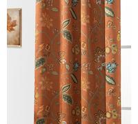 Burnt Orange Boho Fall Curtains Blackout for Living Room,Retro Patterned Bohemian Curtain,Colorful Terracotta Green Blue Vintage Floral Farmhouse Autumn Curtains for Bedroom 84 Inches Long 2 Panels