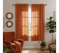 Burnt Orange Curtains 63 Inch Length, 70s Retro Bohemian Boho Light Filtering Weight Semi Sheer Linen Curtains for Living Room Bedroom 2 Panels Set, Pumpkin Dark Orange, Cortinas Naranjas