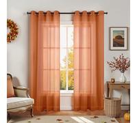 Burnt Orange Curtains 84 Inch Length for Living Room,Bohemian Autumn Boho Fall Decor Set of 2 Panels Grommet Faux Linen Semi Sheer Thanksgiving Curtains for Dining Room Bedroom 52x84 Inches Long