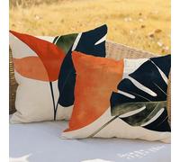 Burnt Orange Cushion Covers 18x18inCushions Waterproof Linen Throw Pillow Covers Tropical Plants Double Sided Printing Pack of 2 Square Pillowcase for Patio Garden Furniture Bench Decor Pillows RC-350