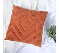 Burnt Orange Cushion Covers Diamond Boho Geo 45x45Cm 18x18IN Rust Copper Autumn Thanksgiving Geometric Textured Tufted Throw Pillow Cover Sofa Chair Cute Embroidered Decorative Set of 2