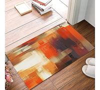 Burnt Orange Door Mat, Non Slip Bathroom Rugs, Modern Geometric Oil Painting Abstract Art Absorbent Floor Mats, Washable Runner Rug Indoor Doormat,Microfiber Memory Foam Bath Rugs 45cm x 76cm