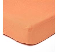 HOMESCAPES Luxury Soft Linen Extra Deep Fitted Sheet Plain Burnt Orange Textured Linen Sheet Natural French Flax Fibre Linen & Pure 100% Cotton Blend, Double Size (46 cm Deep)