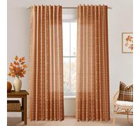 Burnt Orange Fall Curtains for Living Room Sliding Glass Doors,Floral Sheer Linen Farmhouse Boho Pumpkin Color Autumn Curtains for Dining Room 84 Inches Long 2 Panels Set