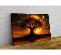 Burnt Orange Field of Dreams Moon Tree of Life and The Moon Abstract Canvas Framed Canvas Wall Art Picture Print Home Living Room Dining Room Decor Gift For Her Him Ready To Hang