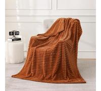 Burnt Orange Fleece Throw Blanket 60”×80” for Couch Sofa Livingroom | Linecooo Super Soft Cozy Plush Microfiber Flannel Bed Blanket Striped Design Lightweight Home Decor Gifts for Adult Mom Women