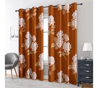Burnt Orange Floral Blackout Curtains for Bedroom, Rustic Farmhouse Flower Pattern Thermal Eyelet Drapes for Living Room, 46 x 54 Inch 2 Panels, Home Decoration - R185