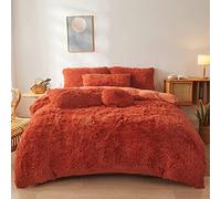 FOPPA Burnt Orange Fluffy Comforter Cover Set King- Ultra Soft Fluffy Burnt Orange Bedding Sets 3 Pieces (1 Duvet Cover + 2 Pillow case) Pink Fluffy Bed Set (Burnt Orange, King)