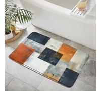 Burnt Orange Gray Bath Mat Geometric Patchwork Abstract Brushstrokes Painting Art Modern Boho Farmhouse Vintage Aesthetic Fashion Bathroom Rugs Bedroom Kitchen Toilet Floor Doormat 17.8x29.5 In